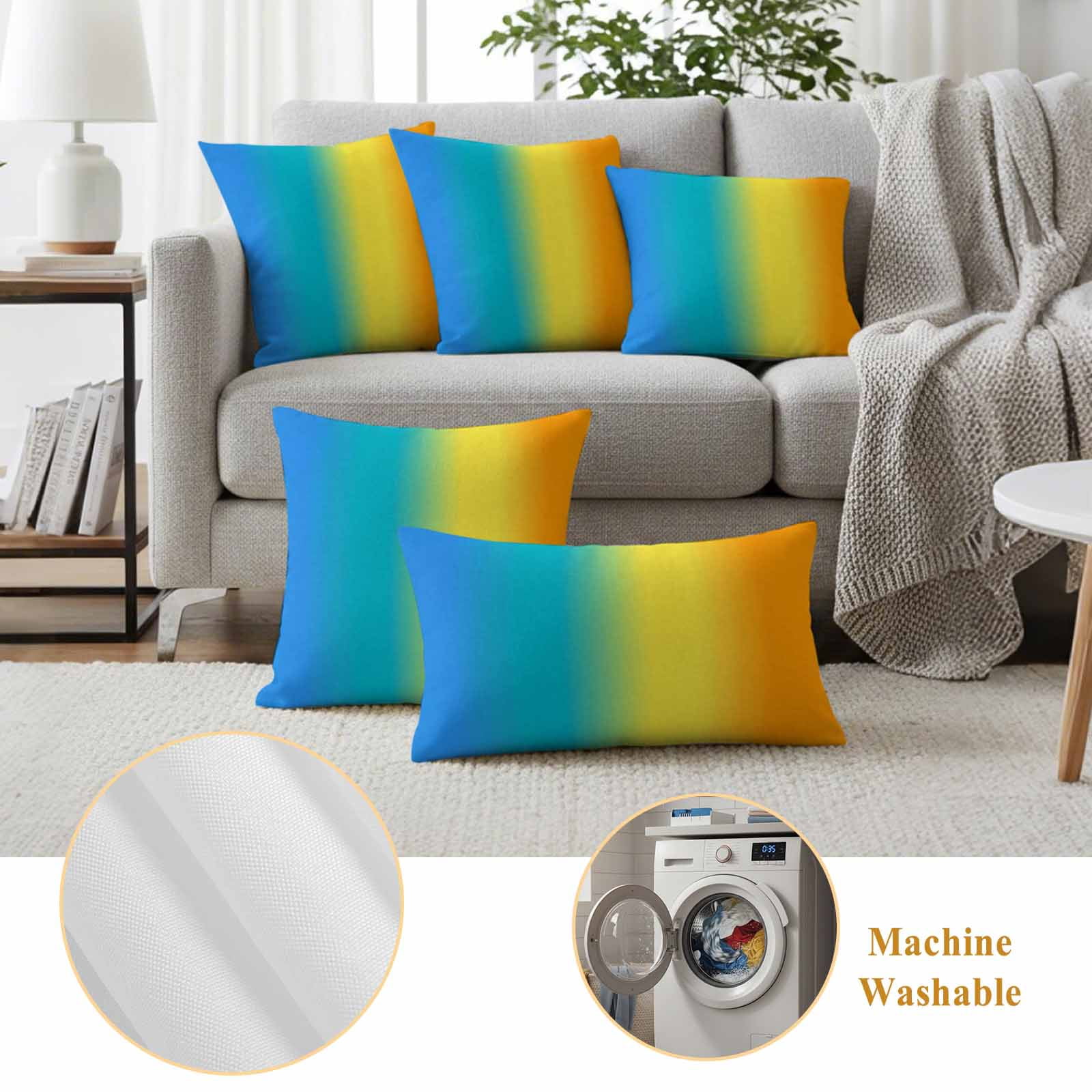 Rainbow Ombre Outdoor Waterproof Throw Pillow Covers 20x12 Set of 2, Orange Blue Gradient Colorful Modern Art Decorative Pillowcases Cushion Pillowcase for Couch Sofa Patio Outside Pillow Protector