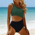 thumbnail image 2 of XIAONU Women's Color Block One Shoulder Swimwear Slim Fit Sleeveless Asymmetric One Piece Swimsuit Stretchy Modern Pool Swimsuits, 2 of 9