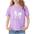 thumbnail image 3 of Piuwrlz 12-13 Years Girls Short T-Shirts Sleeve Teen Graphic Shirts Tops Crew Neck Bow-knot Pullover Purple Size 12-13 Years, 3 of 7