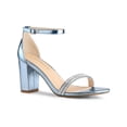 thumbnail image 1 of BLISSFUL STEP Women's Sandals Rhinestone Chunky Heel Ankle Strap Open Toe Party Shoes Blue 9, 1 of 8