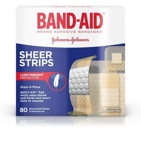 BAND-AID® Brand Sheer Strips Adhesive Bandages, Basic Care Assorted Sizes, 80 Count