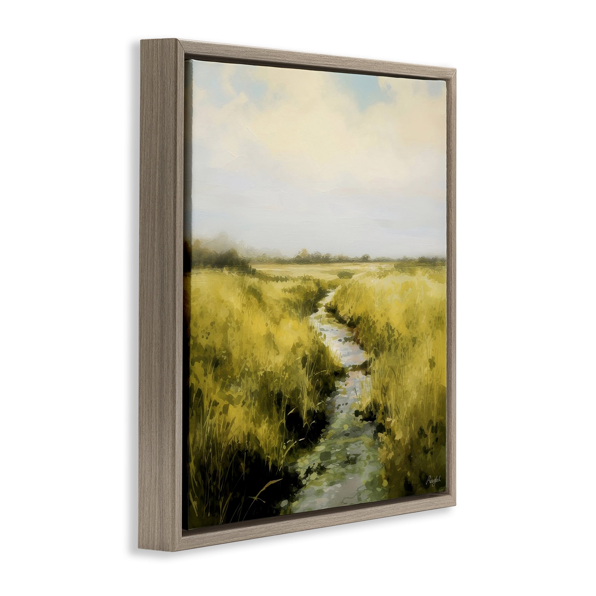 Stupell Industries Calming Horizon Stream Landscape & Nature Painting Brown Floater Framed Canvas Art Print Wall Art, 25 x 25
