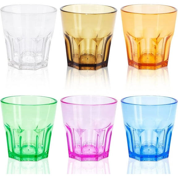 【HOSTK】Unbreakable Colored Acrylic Tumblers 6 Set, Reusable Plastic Drinking Cups, BPA-Free Kids Water Glasses for Party Picnic Kitchen, 160ml/5.4oz
