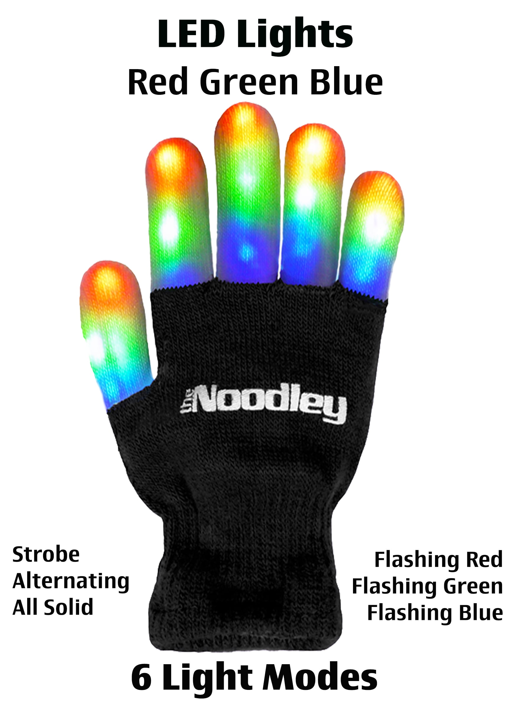 The Noodley LED Light Up Gloves for Kids Glow in the Dark Boys Girls ONE PAIR 
