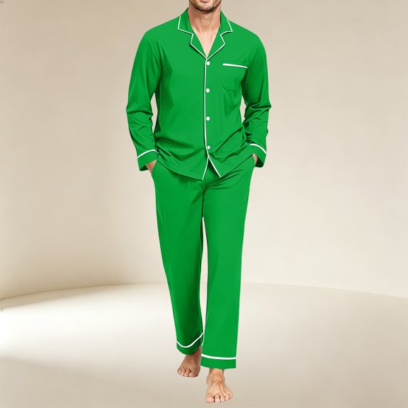 Mens Pajamas Set Long Sleeve Button Down Loungewear Soft Relaxed Fit Mens Sleepwear Night Pjs Sets with Pockets