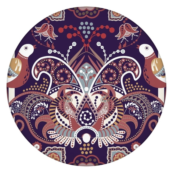 Decorative Paisley Print Round Tablecloth, Elastic Edge Windproof Design, Spill-Proof for Outdoor and Indoor
