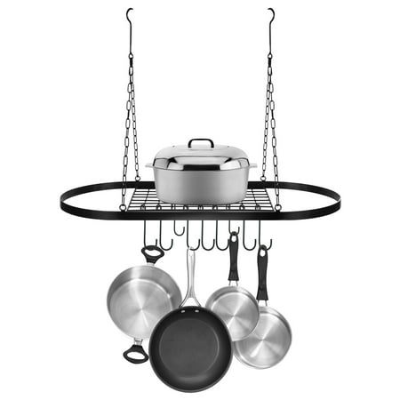 Low Ceiling Oval Pot Rack - Sorbus Pot and Pan Rack for Ceiling with Hooks - Decorative Oval Mounted Storage Rack - Multi-Purpose Organizer Great for Home, Restaurant, Kitchen Cookware, Utensils, Books, Household Items
