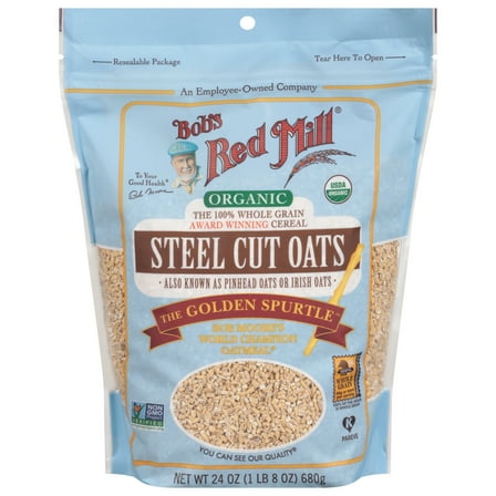 Bob's Red Mill Organic Steel Cut Oats 24 oz Shelf-Stable Bag Whole Grain Cook on Stovetop