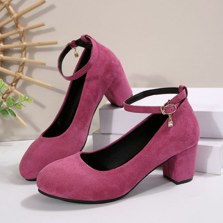 Mary Jane Shoes Women Double Strap Closed Dress Shoe Round Toe High Heel Hot  Pink 37 - Walmart.com