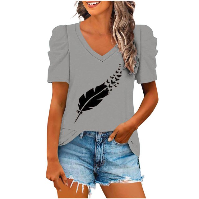 Blusas de Manga Corta para las Mujeres, Blusa de Camiseta Suelta Casual Hecha de Tela Cómoda para Todo el Uso Diario de Temporada, Blusas para las Mujeres Casual