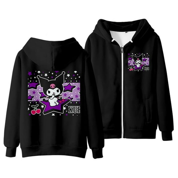 Roffatide Kuromi Hoodie Sweatshirt Women's Long Sleeve Pullover Kawaii Cartoon Zipper Hooded Sweater, Style 1, XS
