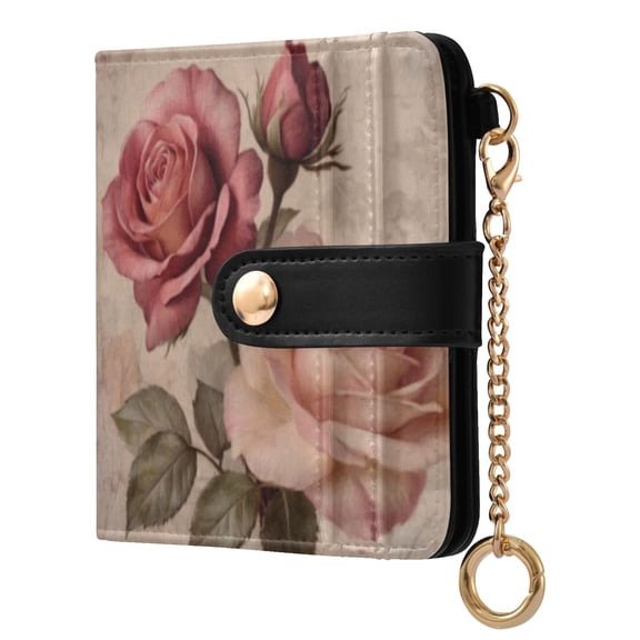 Qxltty Vintage Rose Ladies Wallet Rfid Slim Thin Compact Credit Card Women Wallet Zipper Coin Pocket and ID Window for Female Gifts