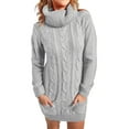 thumbnail image 2 of Pxiakgy summer dresses for women Ladies Autumn Winter Slim Fit Long Sleeve Pleated Turtleneck Round Neck Knit Sweater Dress womens dresses casual dresses for women Grey + XXL, 2 of 5