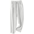 thumbnail image 3 of Sentmoon Stretch Pants for Women Solid Color Drawstring High Waist Spring Pants Oversized Relaxed Fit Linen Straight Leg Summer Sweatpants Womens with Pocket Beach Items for Lounge and Sleep, 3 of 5