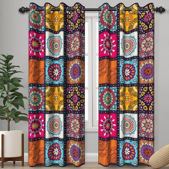 Bohemian Blackout Curtains for Bedroom 2 Panels Set Boho Colorful Mandala Thermal Insulated Room Darkening Window Drapes Patterned Black Out Curtains for Living Room-52"W x 54"L (Pack of 2)