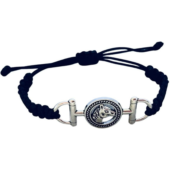 Unisex Horse Bit Charm Bracelet, Horse Lovers Equestrian Jewelry - Adjustable Friendship Braided String Stirrup Bracelet for Women, Men, Teens, Boys and Girls (Black)