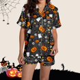 thumbnail image 2 of Women Halloween 2 Piece Pajama Sets, Button Down Short Sleeve Sleepwear, Ghost Pumpkin Print Shirts and Shorts, 2 of 4