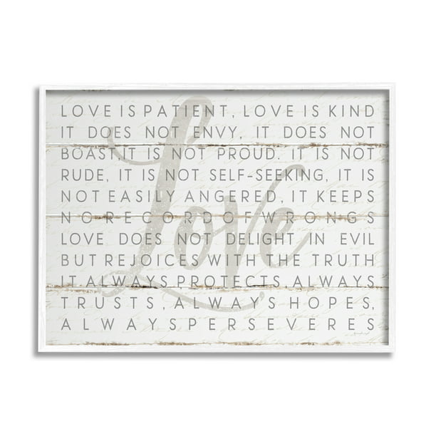 Stupell Industries Love Is Patient Grey on White Planked Look, 16 x  20,Design by Jennifer Pugh - Walmart.com
