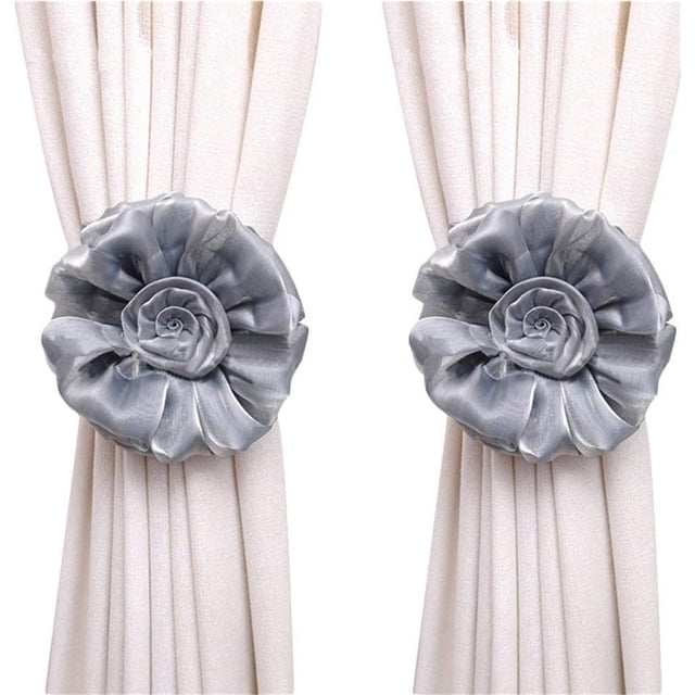 1 Pair Window Curtain Tieback Clip Rose Flower Decor Rope Braided Drapery Tassels Buckle Decorative Hand-Knitted Cord Bandages