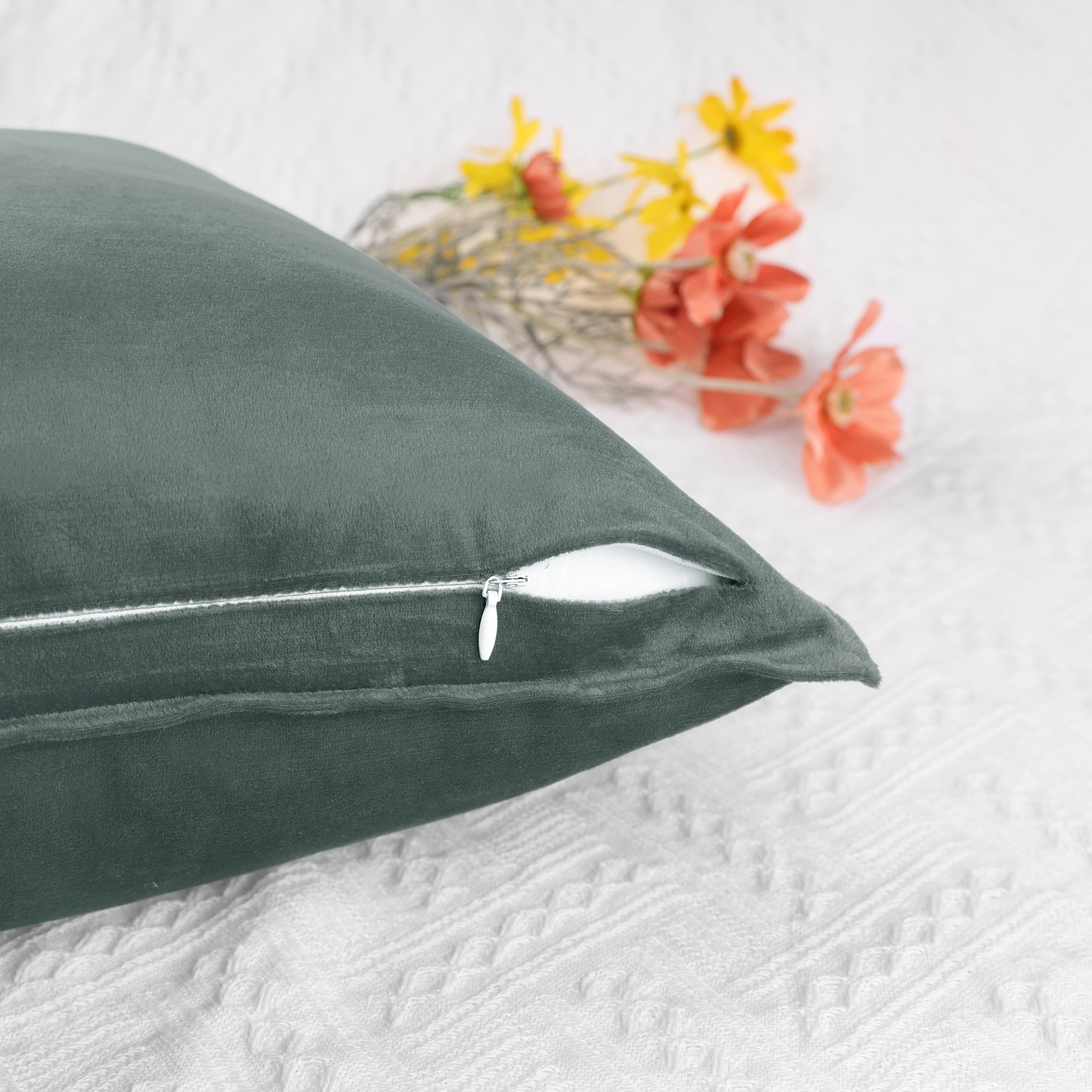 Unique Bargains Velvet Solid Throw Pillow Covers Decorative Cushion Covers (2 Count) Gray 18" x 18"