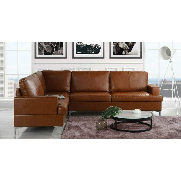 Upholstered 103 9 Inch Leather Sectional Sofa L Shape Couch Camel Com Upholstered 103 9 Inch Leather, Large Leather Sectional Sofas