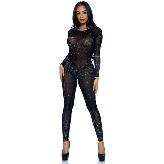 Leg Avenue Women's Sheer Rhinestone Catsuit DIY Costume Piece, Black, M