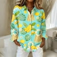 thumbnail image 2 of Long Sleeve Button Down Shirt with Tropical Plant Pineapple Volcano and Surfboard Print Loose Fit Casual Top, 2 of 5