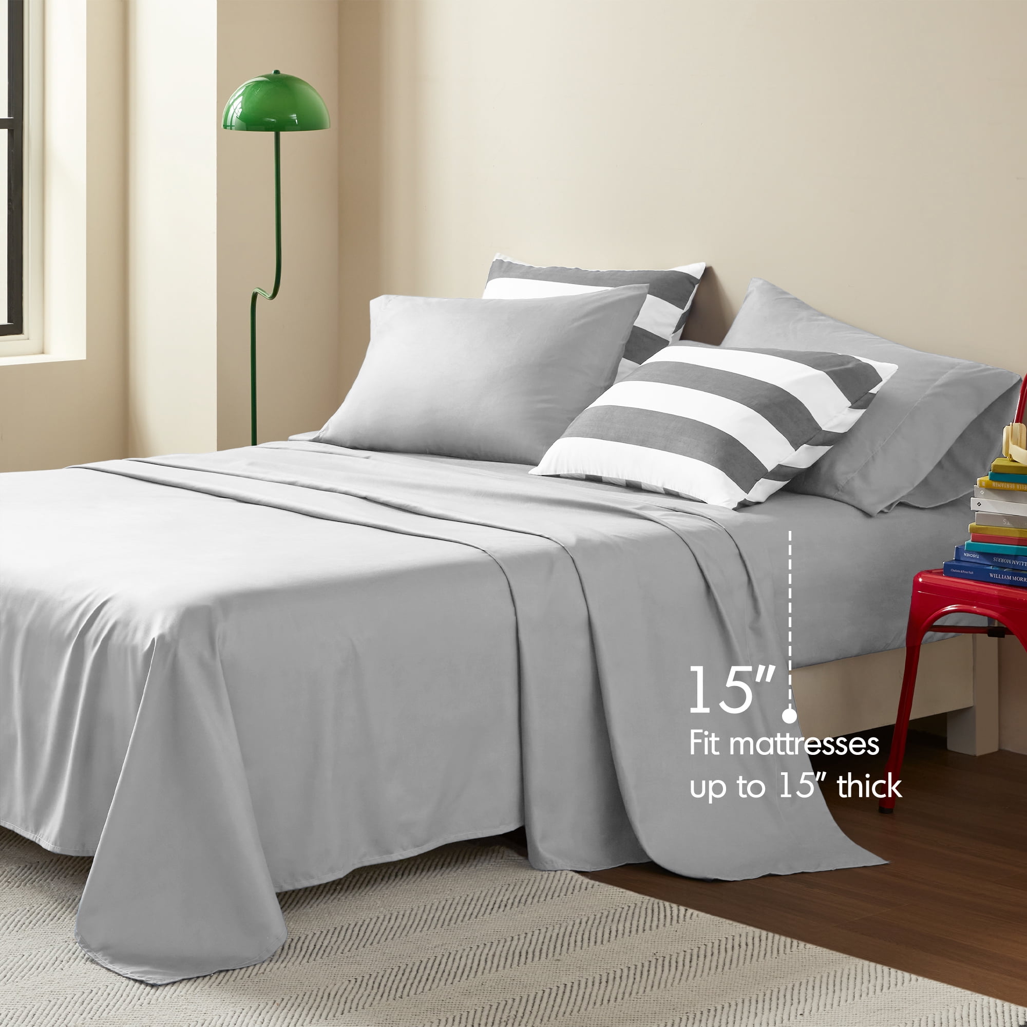 Regency Heights Essential King Size Comforter Sets, 7-Piece Bed in a Bag King, Reversible Striped Comforter Bed Set with Sheets, Charcoal