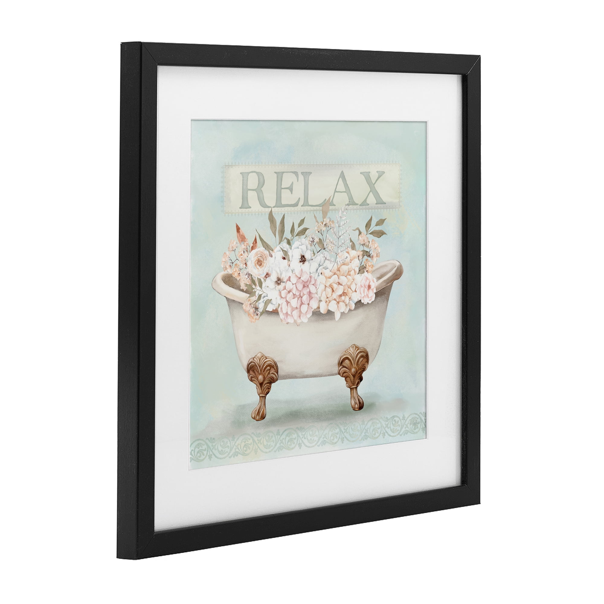 Stupell Industries Relax Floral Tub Black Framed Print Under Glass, design by Mollie B.