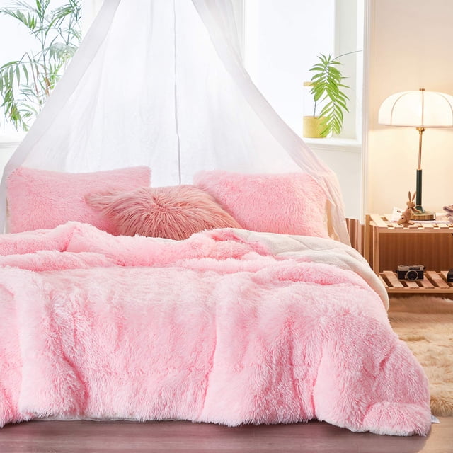 Juego de edredón Joyreap Plush Shaggy, talla doble, rosa