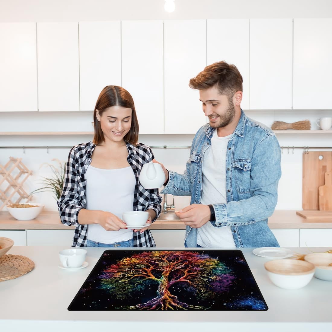 Stove Cover Electric Stove Cover Rubber Glass Stove Top Protector Stove Cover Protector Counter Mat for Electric Stove and Ceramic Granite Tabletop (28.3x20.5 Inch Colorful Tree)