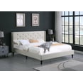 thumbnail image 3 of King Upholstered Platform Bed Frame with 45" Tall Headboard - Button Tufted Linen Bed - Light Beige - Oliver & Smith - Kendall, 3 of 7