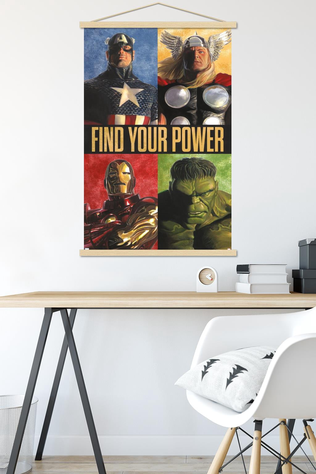 Marvel Comics - Avengers Grid Wall Poster with Wooden Magnetic Frame, 22.375" x 34"