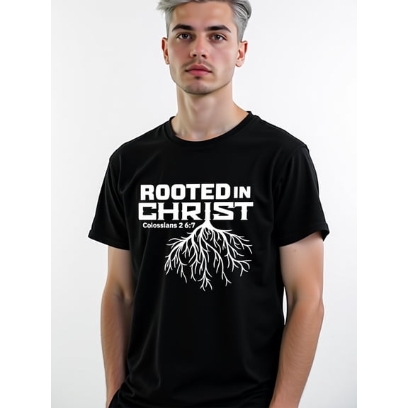 Rooted in Christ T-Shirt men's t shirts black graphic tees casual printed T-shirts, Streetwear style clothing Trendy Unisex Shirt Cotton tshirts