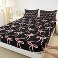 thumbnail image 3 of Feelyou Black Pink Ribbon Full Size Sheets for Teens, Fashion Stripes Bow Bed Sheets, Kawaii Bowknot Theme Sheet Sets, Luxury Bedroom Decor, 4pcs, 3 of 7