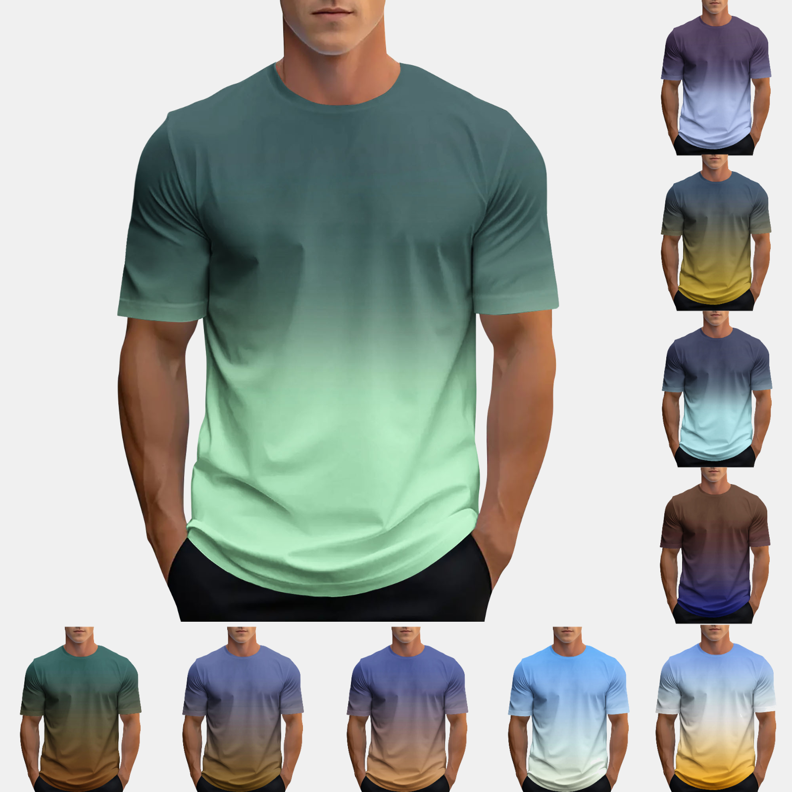 hoksml Men's Ombre Graphic T Shirts Short Sleeve Crew Neck Casual Tees for Summer