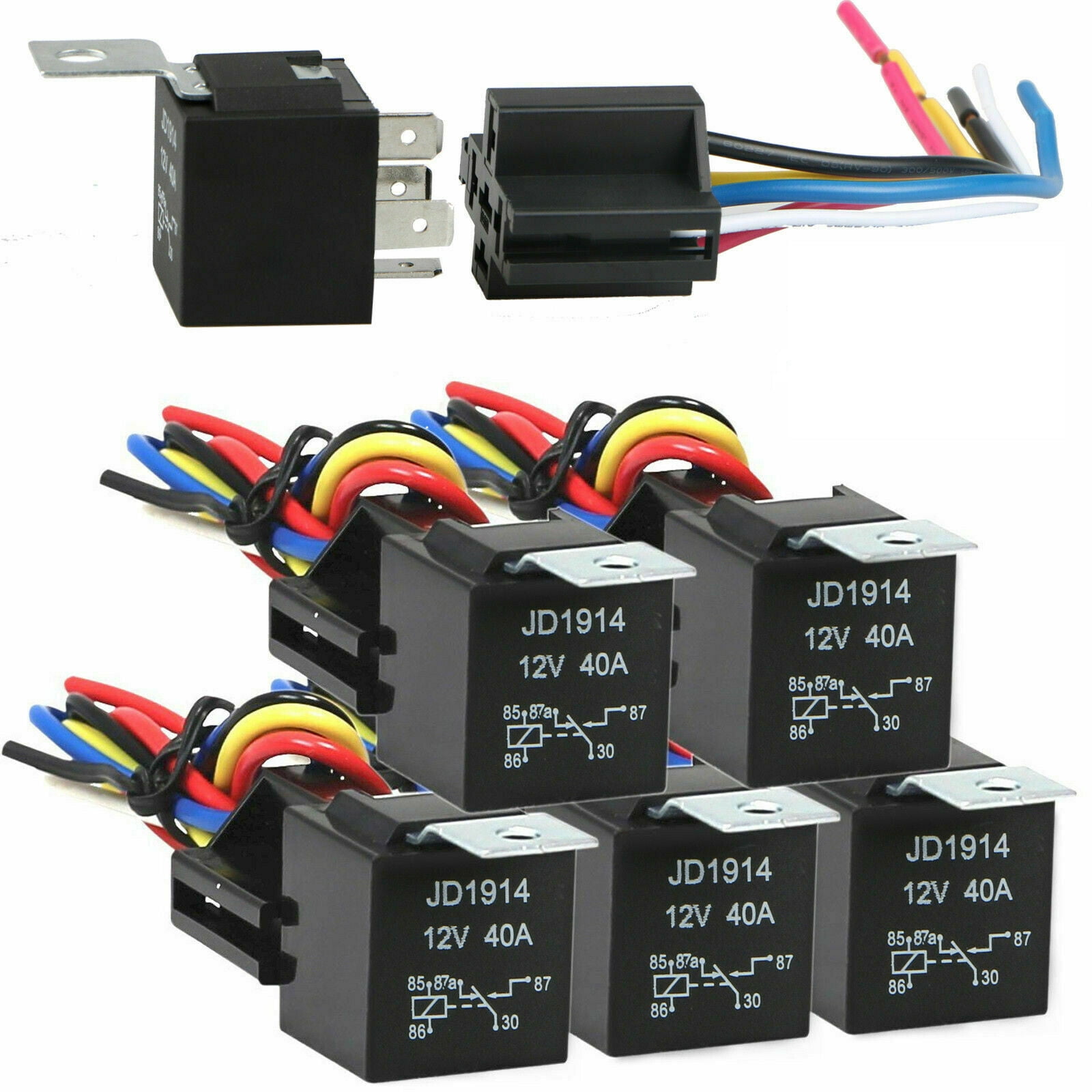 5 Pack Automotive Relay Harness Set 5Pin 30/40A 12V SPDT with Relay