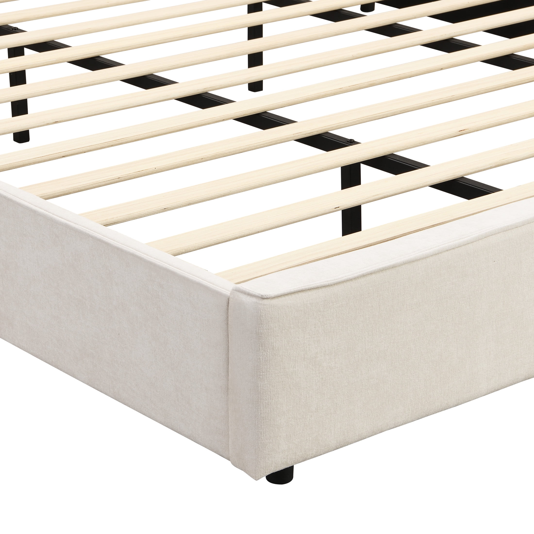 Carys Modern King Boucle Upholstered Bed, Platform Bed with Wingback Headboard, White