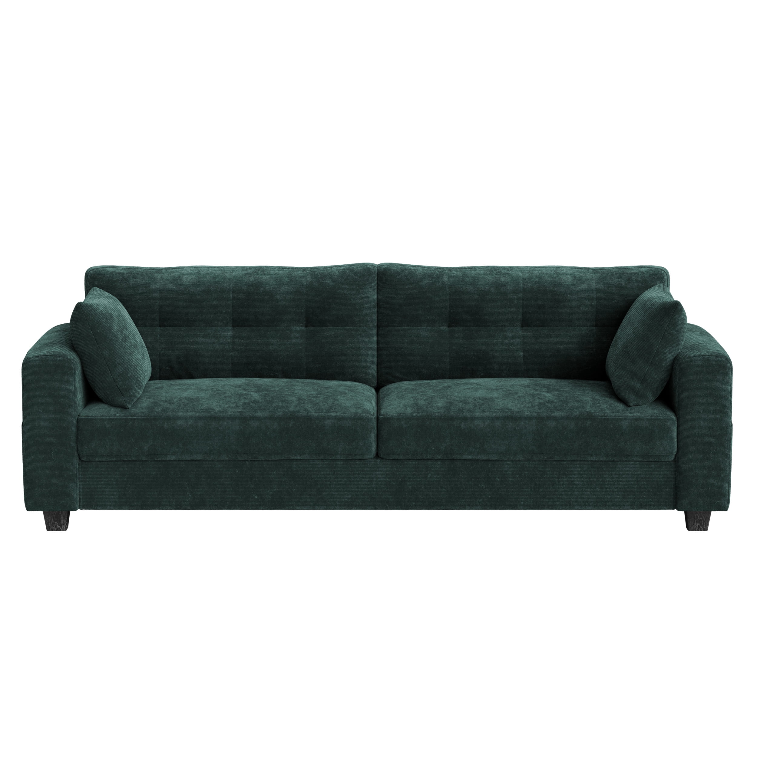 WISHEAD 87" Large 3 Seater Sofa Couch for Living Room, Office, Oversized Couches with Extra Deep Seat, USB Charging Port, 2 Pillows, Dark Green