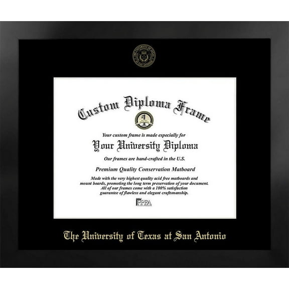 University of Texas, San Antonio 14w x 11h Manhattan Black Single Mat Gold Embossed Diploma Frame with Bonus Campus Images Lithograph (value savings at $59)