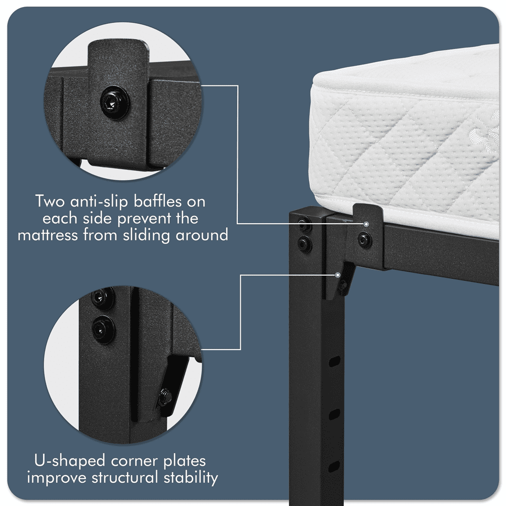 Fullfurnique Metal Platform Bed Frame with Heavy Duty Steel Slat Support, Twin, Black