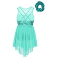 thumbnail image 2 of Kaerm Kids Girls Sequins Ballet Dance Leotard Dress Lyrical Latin Modern Dance Dress with Hair Tie Mint Green 8, 2 of 5