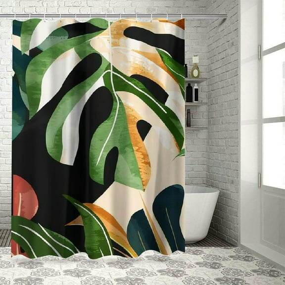 Shiartex  Abstract Tropical Shower Curtain Plant Palm Leaf Botanical Shower Curtains Waterproof Polyester Fabric Shower Curtain Set with  Hooks Bathroom Decor 36x72