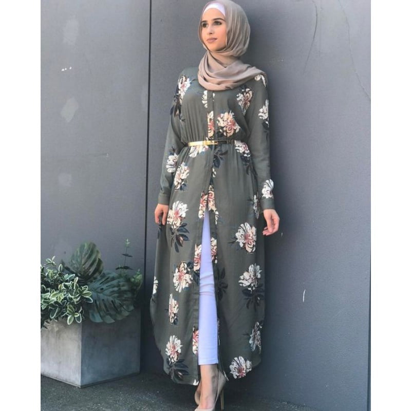 Coolred-Women Floral Print Arab Dubai Islamic Fashion Oversized Muslim Abaya 