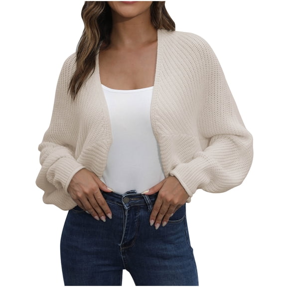 Idoravan Cardigans for Women Trendy Women's Fashion Irregular Hem Solid Color Warm Long Sleeve Cardigan Sweater Coat Beige L