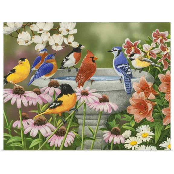 Great BIG Canvas | "Garden Birdbath" Art Print - 24x18