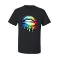 thumbnail image 2 of Wild Bobby, Colorful Neon Rainbow Biting Lips Pop Culture Men's Graphic T-Shirt, Black, Small, 2 of 3