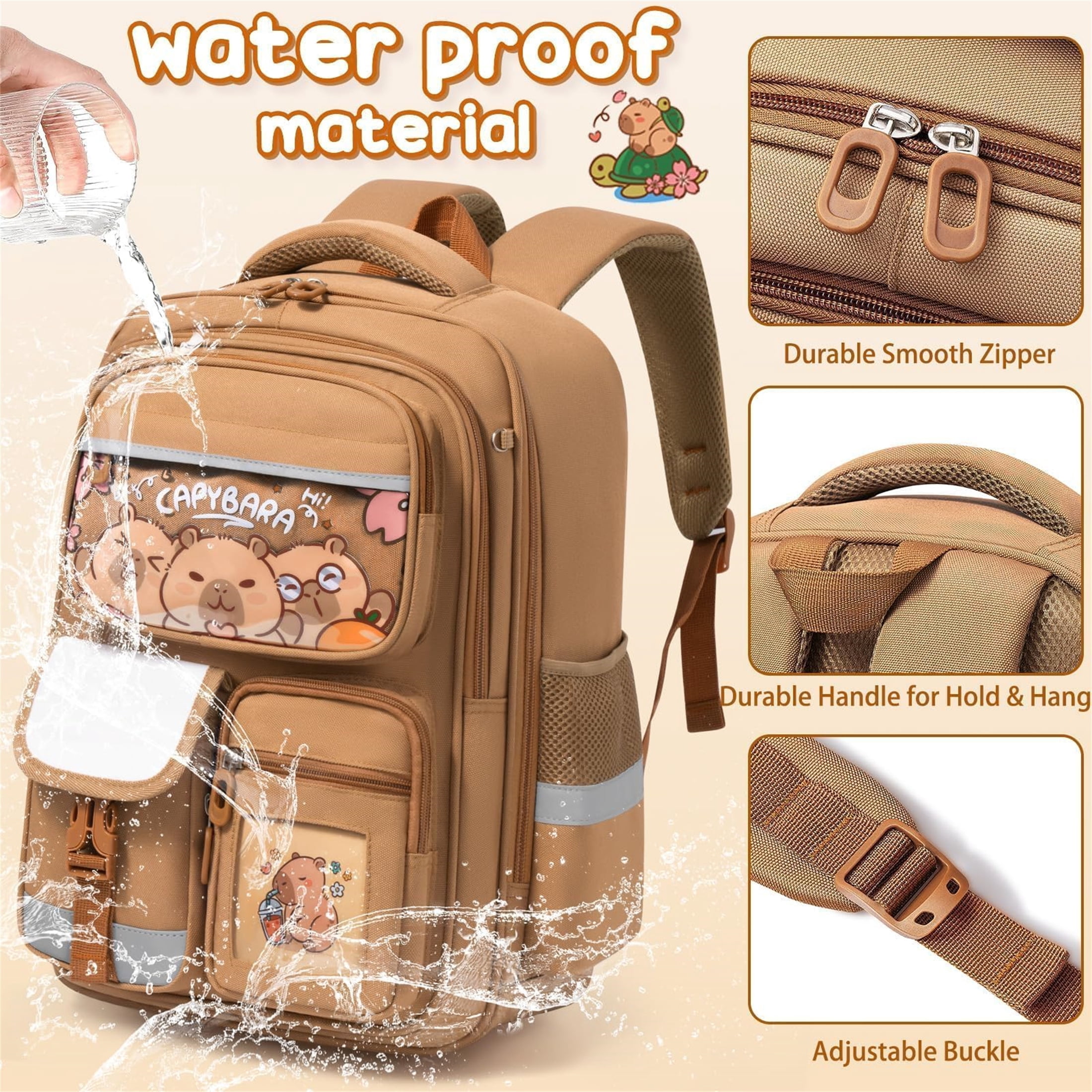 28PCS Kawaii Capybara Backpack with Pencil Case & Stationery Set