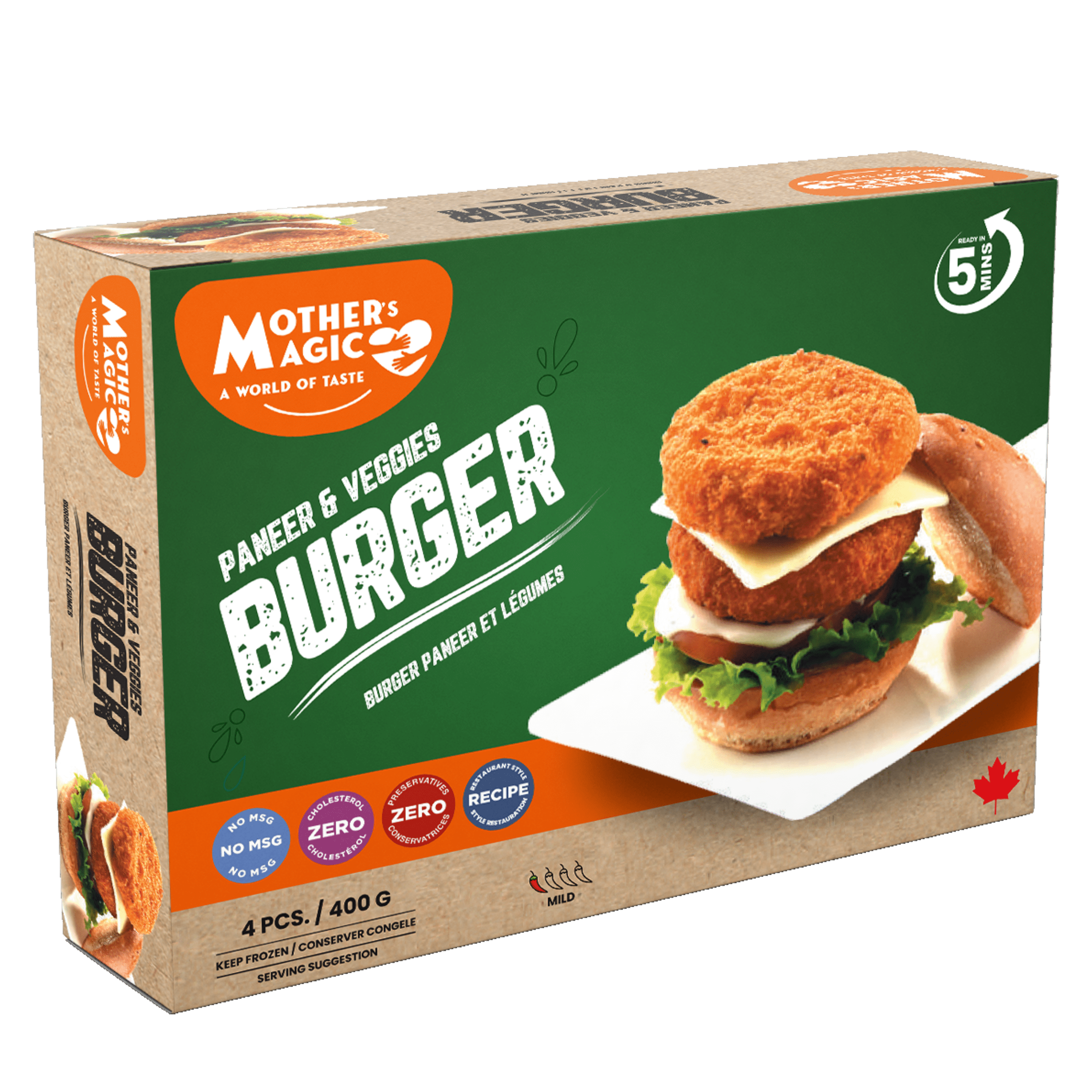 Mother's Magic Paneer & Veggies Burger Patty 400G, Paneer & Veg Mother's Magic Paneer & Veggies Burger Patty 400G, Paneer & Veg