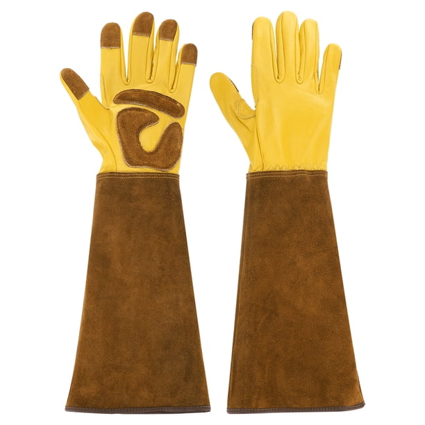 Guantes de jardinería largos Uxcell de cuero de vaca, guante de poda de rosas a prueba de espinas M